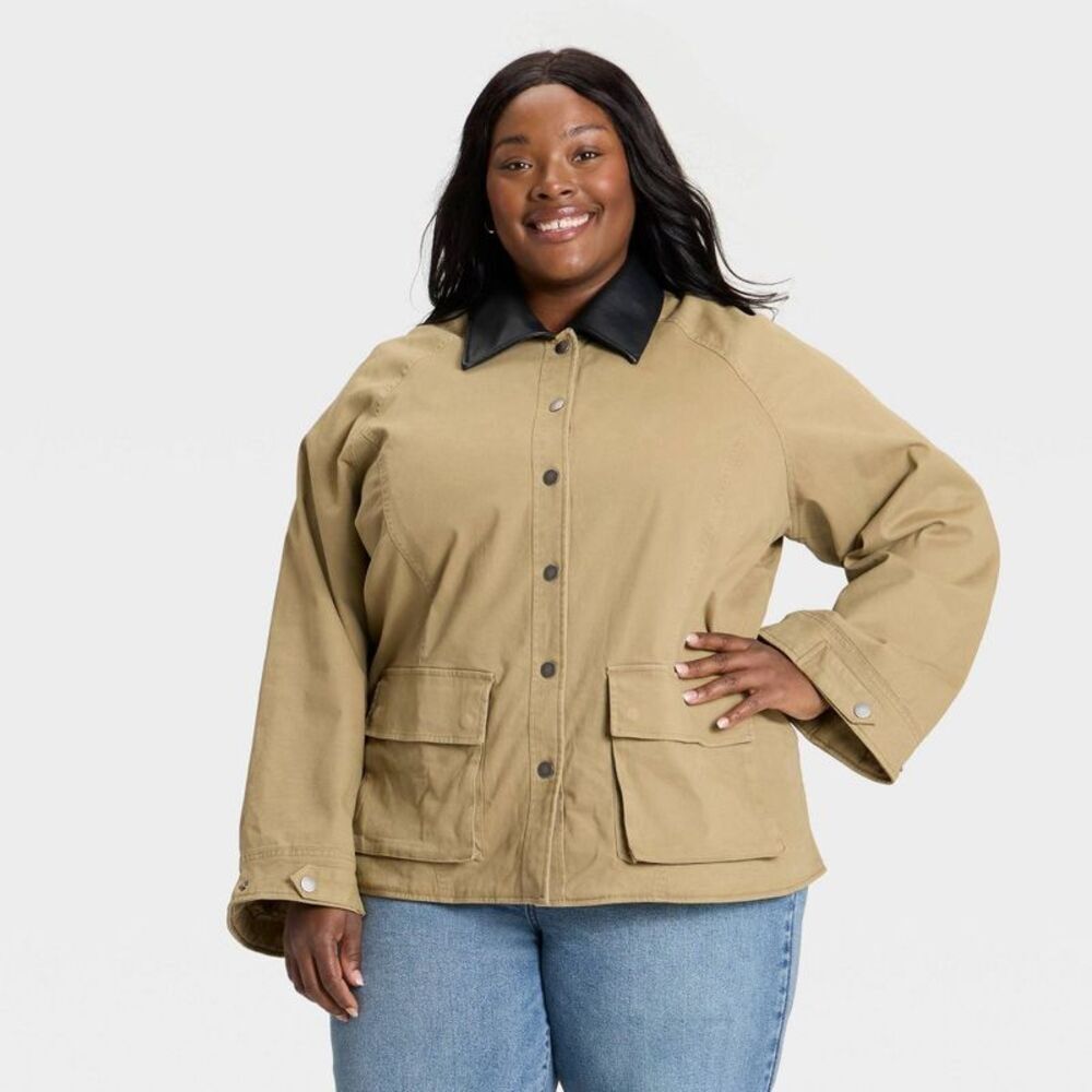 Women's Oversized Field Jacket - Ava & Viv Tan 1X